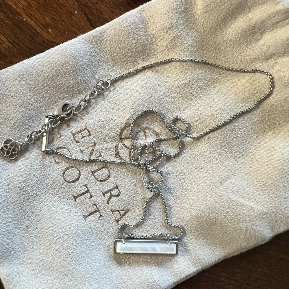 Kendra Scott Silver Necklace with Iridescent Bar Pendant
